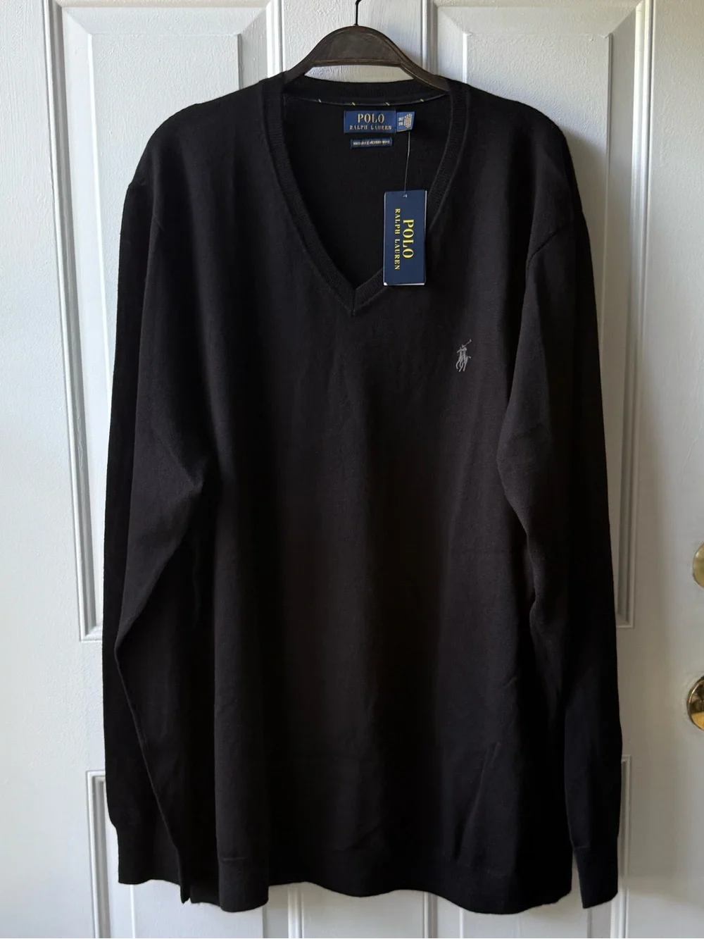 Men’s Polo Ralph Lauren 3XLT Black Merino Wool V Neck Sweater NWT
